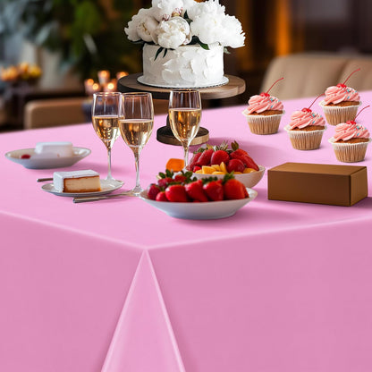Light Pink Rectangular Tablecloth Set of 4, 54" x 72" Waterproof and Spillproof Disposable Plastic Covers, Durable Table Linens for Dining, Buffets, Picnics, and Outdoor Events