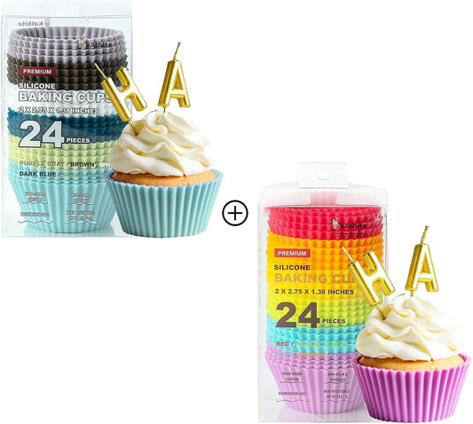 Silicone Cupcake Baking Cups 48 Pack, Heavy Duty Silicone Baking Cups, Reusable & Non-Stick Muffin Cupcake Liners Holders Set for Party Halloween Christmas Bakery Molds Supplies