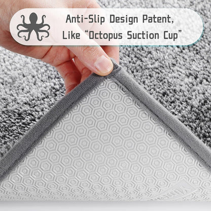 Bathroom Rugs Mat, Luxury Soft Comfortable Plush Absorbent Microfiber Bath Rugs, Extra Thick Non Slip Shaggy Shower Rug, Machine Wash, Bath Carpet for Bathroom Floor, Tub, 24"X17", Grey