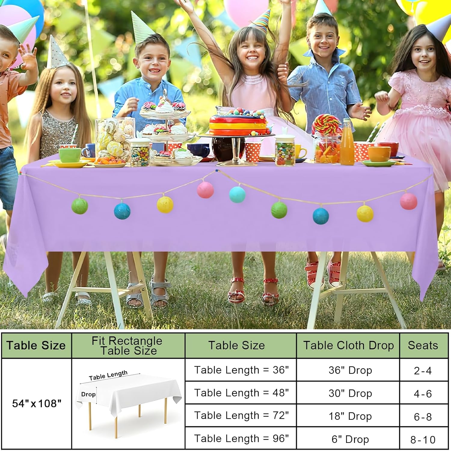 6 Packs Disposable Plastic Table Cloth, 54 X 108 Inch Waterproof Rectangle Tablecloth, Leakproof & Sturdy Decorative Table Covers for Picnic, Party and Outdoor, Lavender
