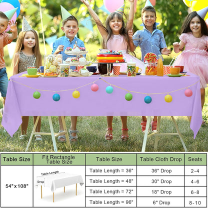 6 Packs Disposable Plastic Table Cloth, 54 X 108 Inch Waterproof Rectangle Tablecloth, Leakproof & Sturdy Decorative Table Covers for Picnic, Party and Outdoor, Lavender
