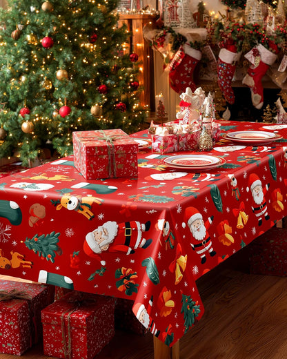 Plastic Table Cloth Disposable 10 Pack, 54 X 108 Inch Table Cloths for Parties, Decorative Tablecloths for Rectangle Tables, Christmas Tablecloth Plastic, Leakproof & Sturdy, Christmas Red