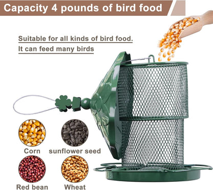 Metal Bird Feeder Tube Hanging Bird Seed Feeder Squirrel Proof Birds Feeder for outside Decoration, Large Capacity Feeder for Outdoor Garden,Green