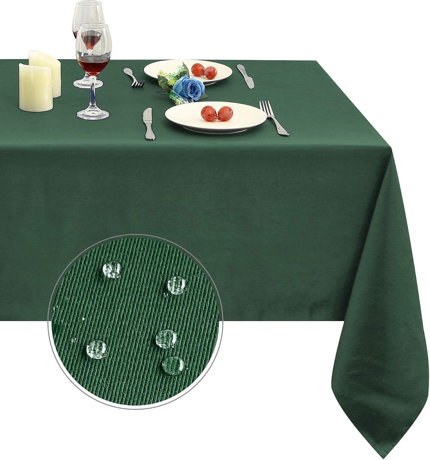 210GSM Square Green Table Cloth, Christmas Decorations Waterproof Tablecloth, Table Cover Protector for Holiday Party Use (Blackish Green,60 X 60 Inch)
