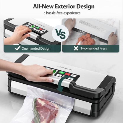 Vacuum Sealer Machine, Aqualock Series 2X Seal&130W Full Automatic Food Sealer, Powerful Food Preservation System with Handle, Built-In Cutter&Bags Storage&Hose, 2 Bags Rolls, Stainless Steel