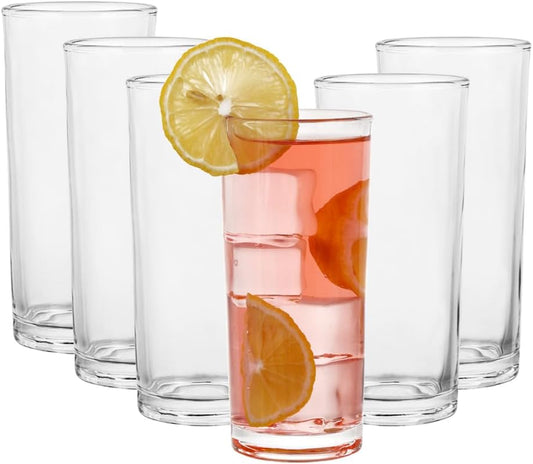 Highball Glasses Set of 6-8Oz Tall Water Glasses for Mojito, Whiskey, Cocktails - Clear Drinking Glassware for Kitchen - Tall Drinking Glasses Set for Mixed Drinks (Glass, 6PCS8OZ)