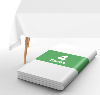 Plastic Tablecloth Disposable, 4 Pcs - 54" X 72" Table Cloth Rectangle Table, Waterproof, Suitable for Parties, Picnics, Weddings, and Camping(White)