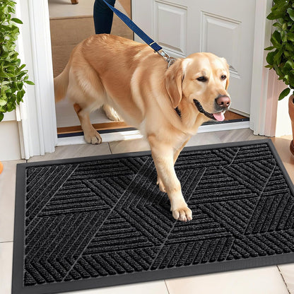 Front Door Mat outside Entrance, Sturdy Natural Dirt Trapper, Heavy Duty Rubber Doormat, Low Profile Non-Slip Backing, Easy Clean Floor Mat for Indoor Outdoor Entry, 29.5X17 Inch, Black