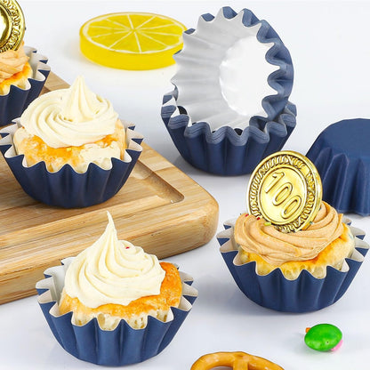 Grease-Resistant Navy Blue Mini Cupcake Liners 200 Counts - Heavy Duty Paper Muffin Baking Cups, Odorless, No Muffin Pan Needed, Easily Peels (Navy Blue)