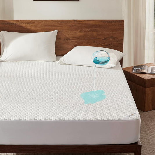 Twin Mattress Protector, Waterproof Noiseless Mattress Cover with Stretchable Pockets for 6-15 Inches Mattress, Soft Breathable Mattress Pad Machine Washable (White)