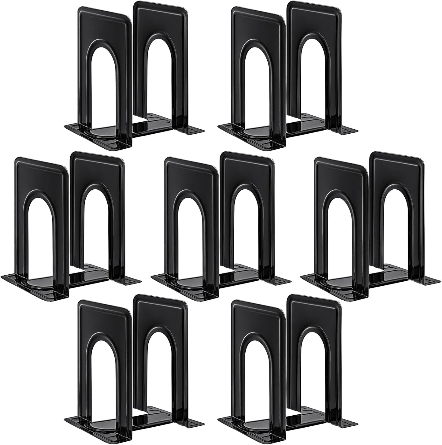Book Ends, Non-Skid Metal Bookend Supports for Shelves, Heavy Duty Book End, Office Book Stopper, 6 X 5 X 6 Inches, 14 Pieces / 7 Pairs (Black)