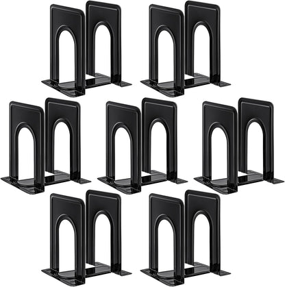 Book Ends, Non-Skid Metal Bookend Supports for Shelves, Heavy Duty Book End, Office Book Stopper, 6 X 5 X 6 Inches, 14 Pieces / 7 Pairs (Black)