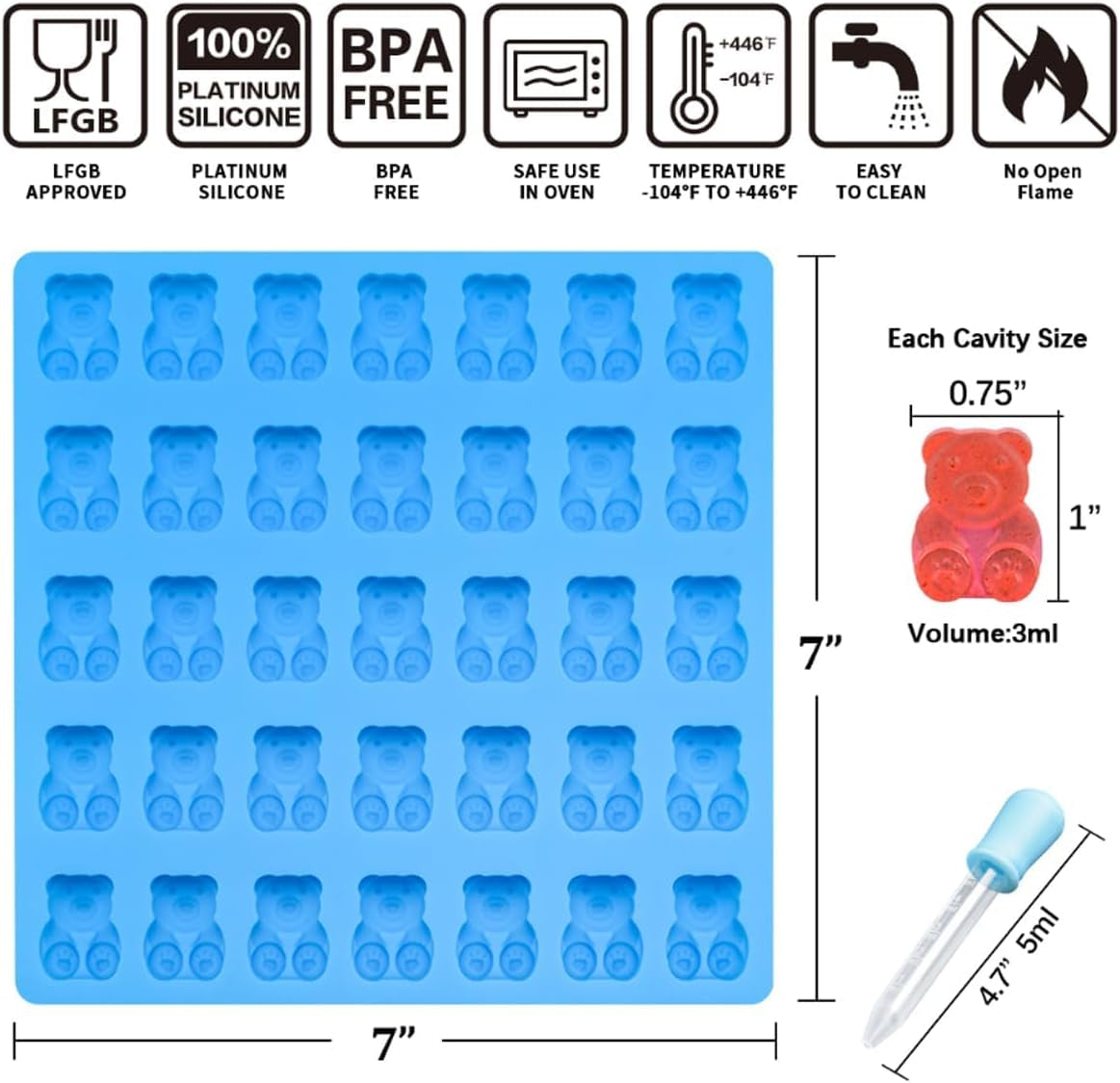 Gummy Bear Molds Candy Molds - 1 Inch Gummy Molds Bear Large Chocolate Molds Silicone 4 Pack LFGB Pinch Test Approved Best Food Grade Silicone