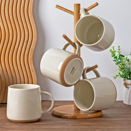 Handmade Ceramic Coffee Mugs Set of 4, 17 Oz with Terracotta Underside - Ideal for Latte, Tea, Beer, and Hot Cocoa, Dishwasher and Microwave Safe