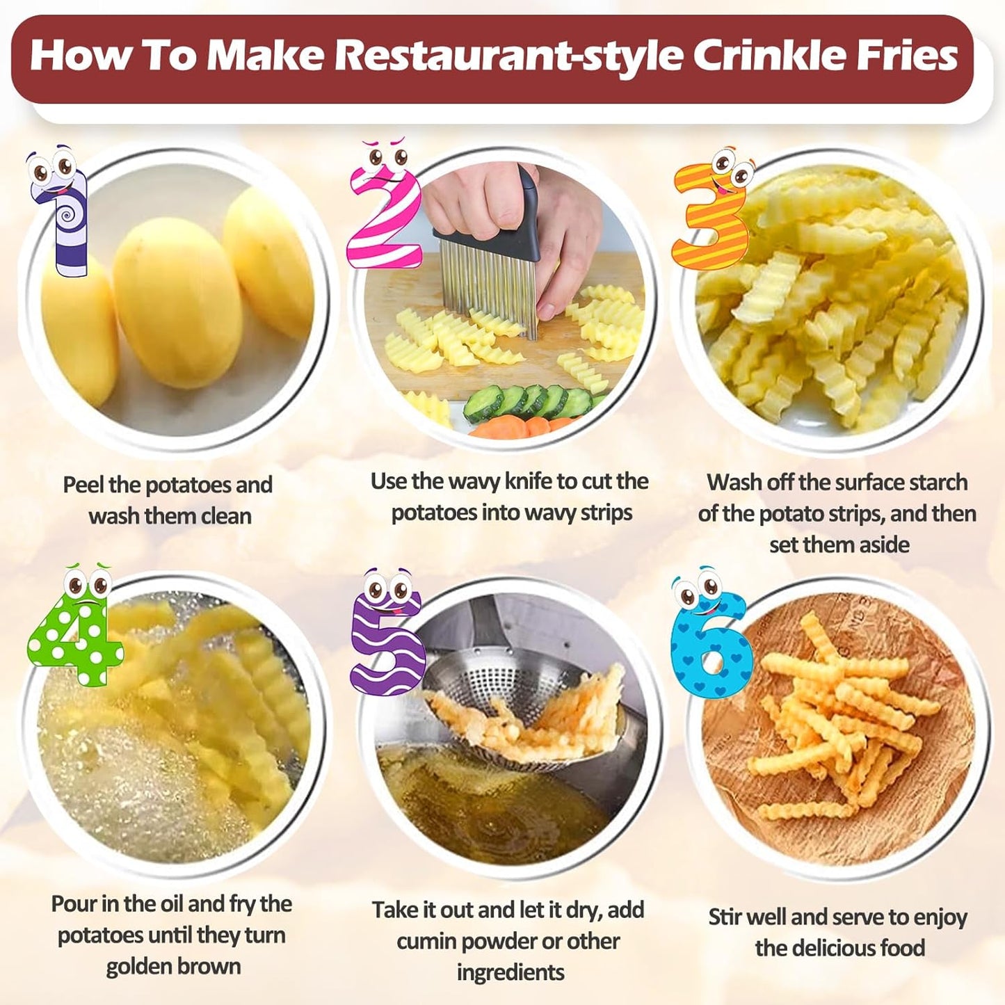 2 in 1 Crinkle Cutter with Peeler – Stainless Steel Wave Potato Cutter, Crinkle Cut French Fry Slicer for Veggies, Cucumber Slicer Wavy Chopper Vegetable Cutting, Vegetable Peeler for Kitchen