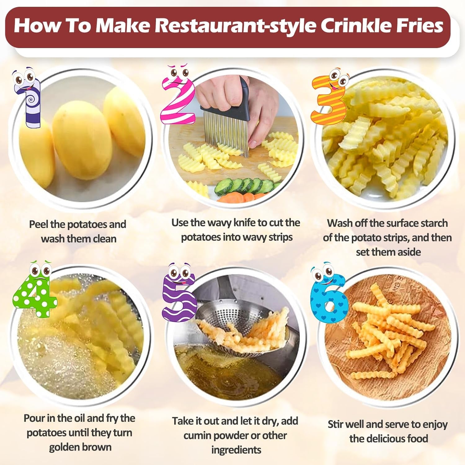 2 in 1 Crinkle Cutter with Peeler – Stainless Steel Wave Potato Cutter, Crinkle Cut French Fry Slicer for Veggies, Cucumber Slicer Wavy Chopper Vegetable Cutting, Vegetable Peeler for Kitchen