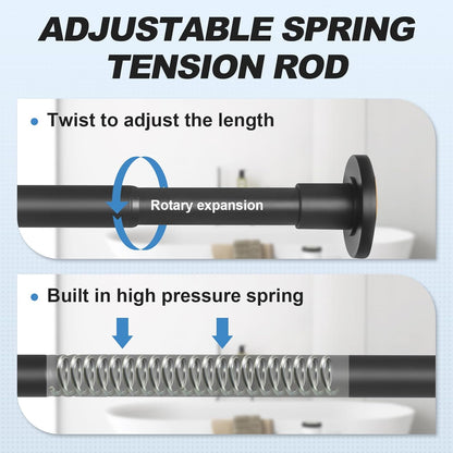 Black Shower Curtain Rod 32 to 43 Inch,1 Inch Diameter Adjustable Spring Tension Stainless Steel Telescoping Rod,Easy Install,No Rust
