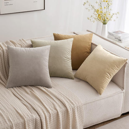 Pack of 2, Velvet Soft Solid Decorative Square Throw Pillow Covers Set Cushion Cases Pillowcases for Sofa Bedroom Car18 X 18 Inch 45 X 45 Cm Mix Pink and Grey