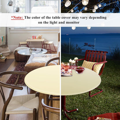 Fitted round Table Cloth, Reversible Waterproof Stain Resistant Elastic Stretch Tablecloth, Wipe Clean Table Cover for Outdoor/Indoor Use, Fits round Tables up to 40" - 44" Diameter, Cream