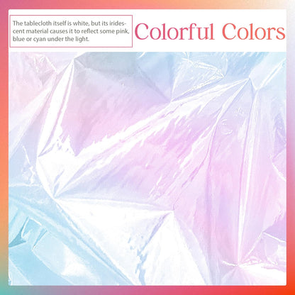 Set of 4 White Iridescent Disposable Tablecloths - 40 x 108 inches - Shiny Holographic Plastic Covers for Party, Wedding, and Banquet Decor