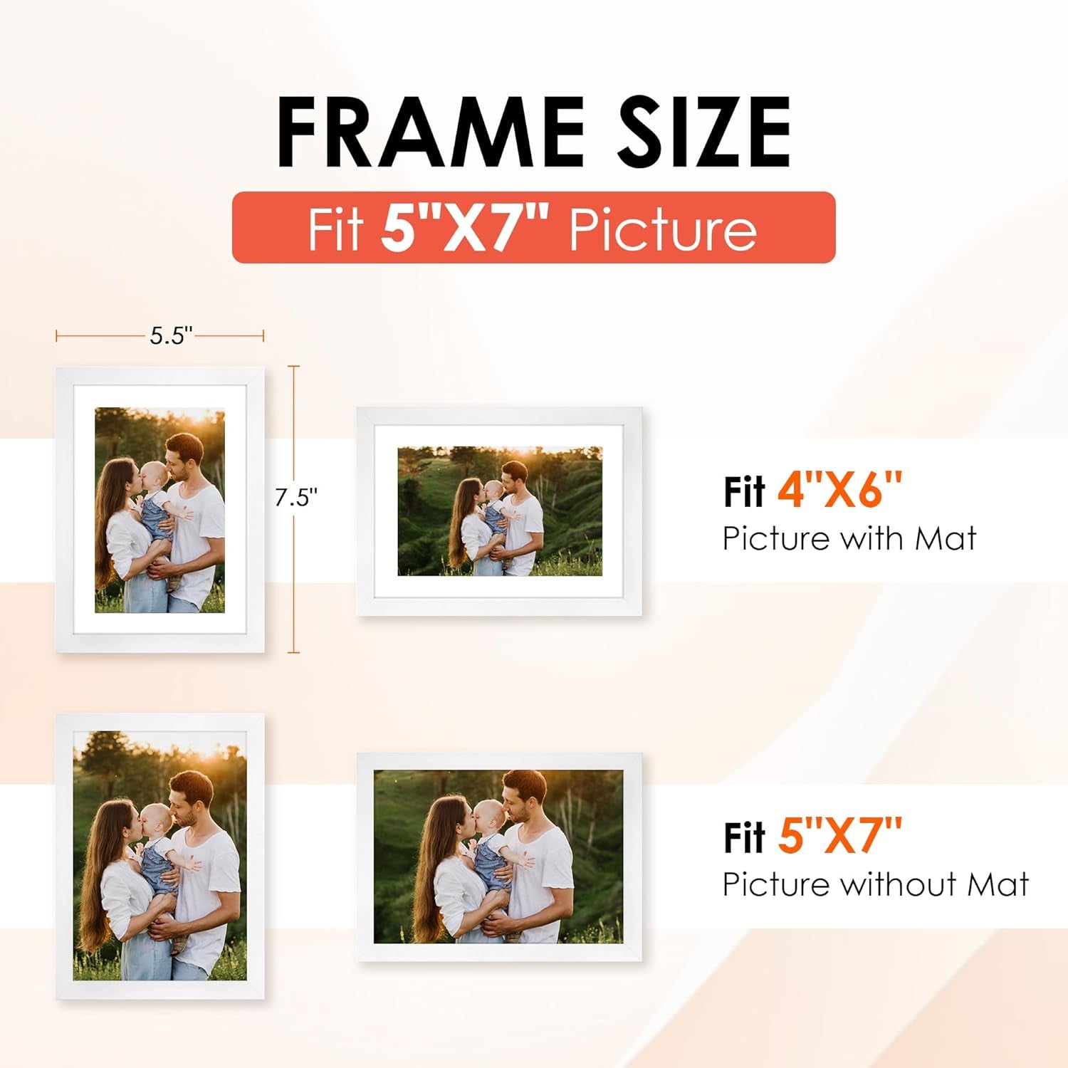 5X7 Picture Frame, White Photo Frame with HD Plexiglass, Display Pictures 4X6 with Mat or 5X7 without Mat Multi Picture Frames Collage for Tabletop or Wall Display, 2 Pack