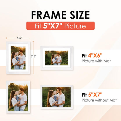 5X7 Picture Frame, White Photo Frame with HD Plexiglass, Display Pictures 4X6 with Mat or 5X7 without Mat Multi Picture Frames Collage for Tabletop or Wall Display, 2 Pack