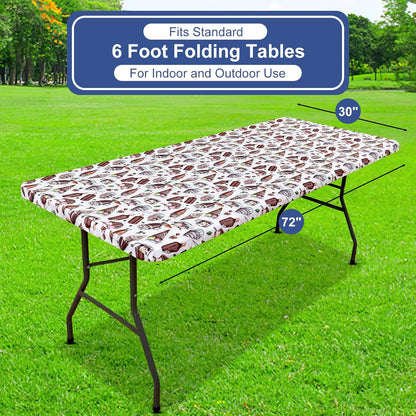 Rectangle Printed Fabric Tablecloth, Elastic Fitted Table Cloth for 6 Foot Table, Washable Polyester Table Cover for Outdoor, Picnic, Camping and Indoor, (Ice Cream, 30" X 72")