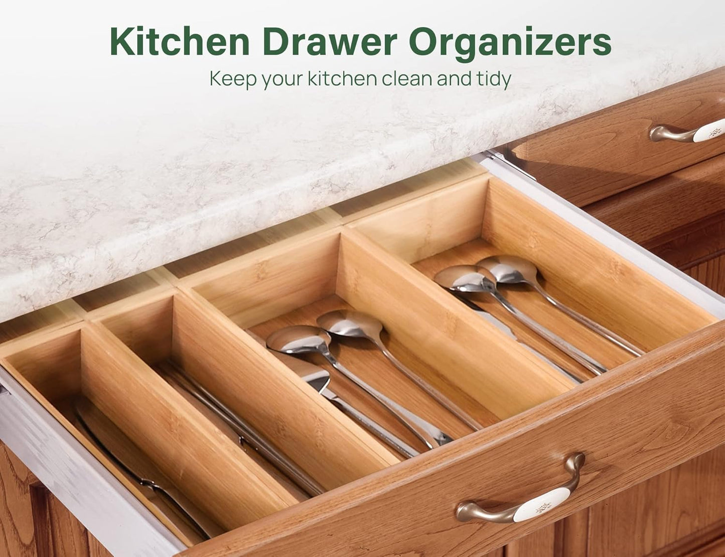 8 Pcs Bamboo Drawer Organizer Utensil Tray Kitchen Storage Box 4-Size Versatile Dividers Cutlery Holders Bins Containers for Flatware Kitchen Utensils
