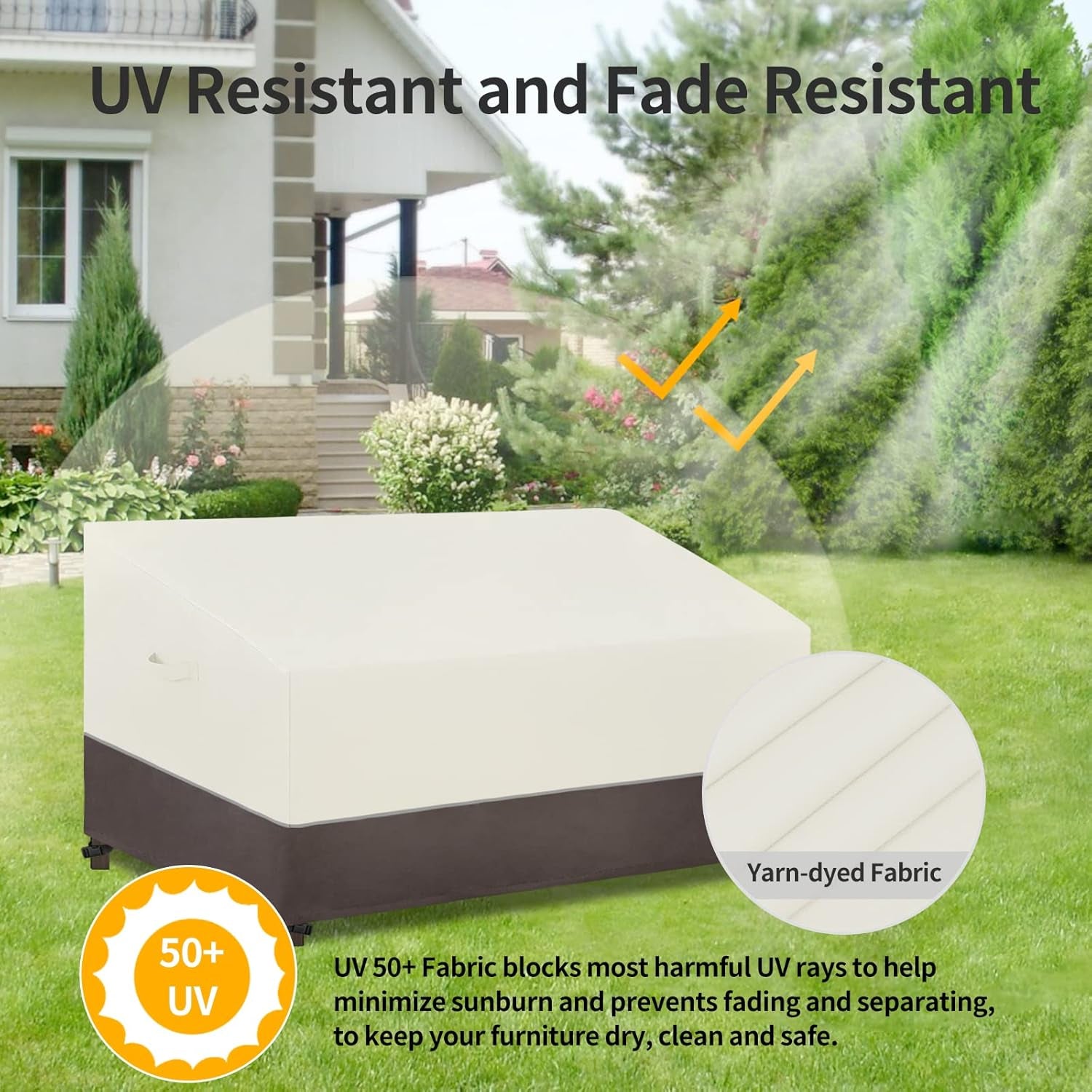 Patio Sofa Cover UV Resistant Outdoor Couch Cover Bicolor Patio 3-Seater Bench Cover Waterproof Outdoor Furniture Cover with Reflective Hemming (79Wx37Dx35H Inch, Beige/Brown)