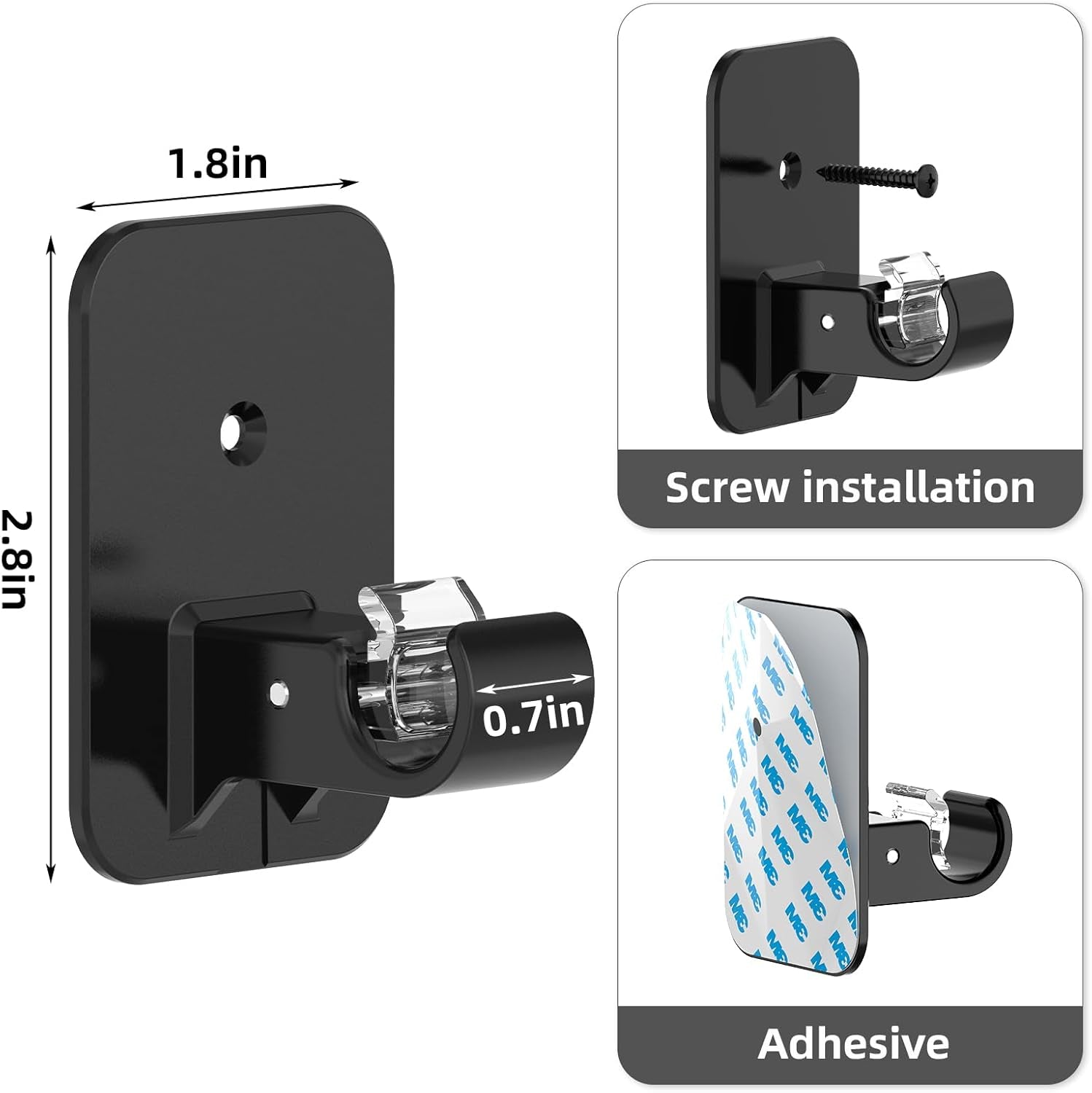 2 Pack Black Curtain Rods No Drilling, 5/8 Inch Renter Friendly Curtain Rod for Windows 28 to 48 with 2 Types of Brackets