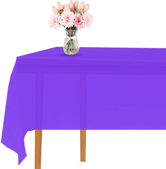 Purple 3 Pack Premium Disposable Plastic Tablecloth for Parties 54 Inch X 108 Inch Rectangle Table Cover 6 to 9 Foot Tables for Birthdays Thanksgiving Weddings Christmas Anniversary Buffet Table