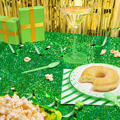 Green Holographic Laser Tablecloth 40" x 108" - Shimmering Plastic Metallic Cover for Jungle Safari, Wild One Baby Shower, and Birthday Party Decorations