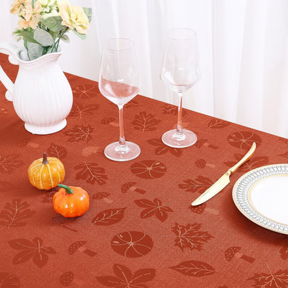 Rectangle Thanksgiving Tablecloth, Waterproof Jacquard Fall Table Cloth, Damask Cloth Table Cover for Harvest Decor (60" X 84", Rust Leaves Pattern)