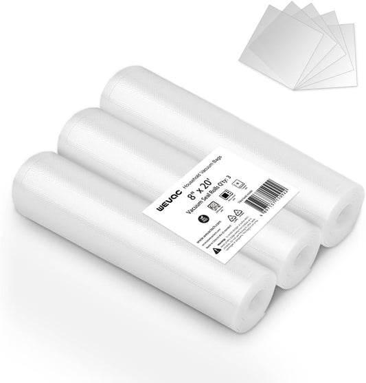 [2024 Q4] 8" X 20' Vacuum Sealer Rolls, 3 Pack-Ideal for Food Storage, Sous Vide, and Meal Prep, Keep Food Fresh and Nutrients,  Lite