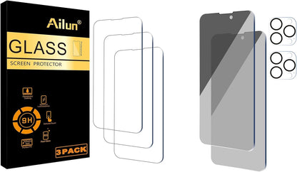Iphone 14/14 Pro [6.1 Inch] Glass Screen Protector 3 Pack and Privacy Screen Protector for Iphone 14 Pro[6.1 Inch Display] 2 Pack +Camera Lens Protector 2 Pack
