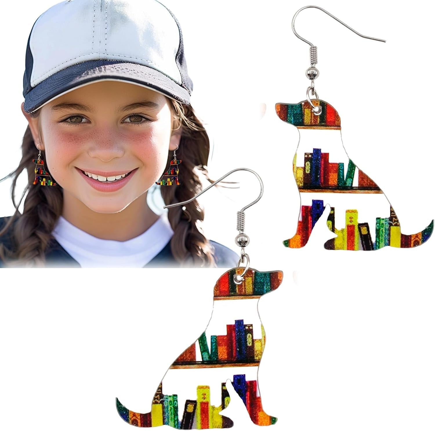 Bookcase Earrings, Book Dangle Earrings for Women Book Lover, Bookshelves Earrings Acrylic