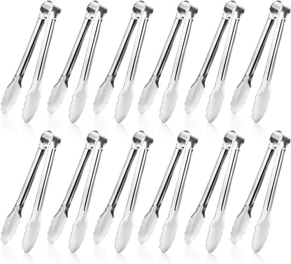 12 Pack Small Serving Tongs, Stainless Steel Sugar Tongs Mini Appetizers Tongs Mental Kitchen Tongs for Serving Food (5Inch)