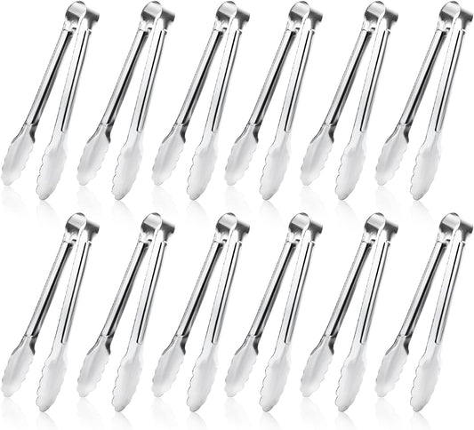 12 Pack Small Serving Tongs, Stainless Steel Sugar Tongs Mini Appetizers Tongs Mental Kitchen Tongs for Serving Food (5Inch)