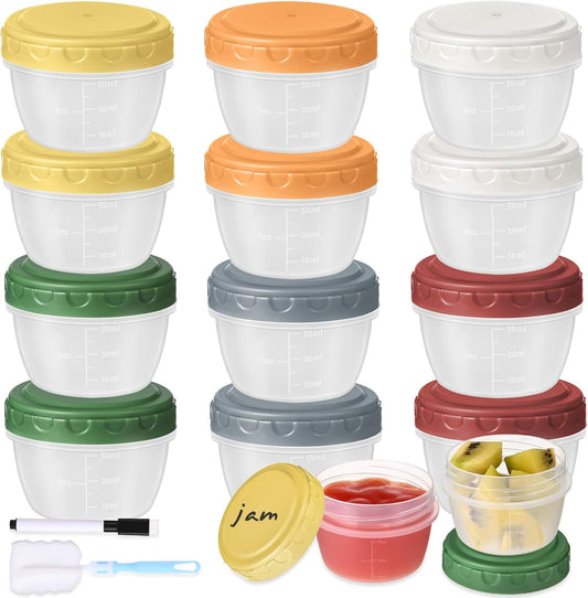 12Pcs 2 Oz Salad Dressing Container, Reusable Condiment Containers Sauce Cups with Leak-Proof Lids, Small Plastic Food Storage Dip Containers for Lunches, Freezer, Microwave & Dishwasher Safe
