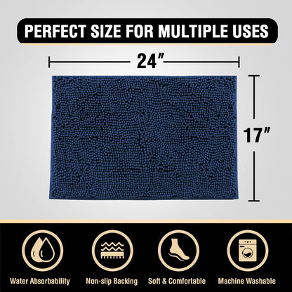 Bath Mat Bath Rug for Bathroom Luxury Chenille Bathroom Rug Mat Extra Soft and Absorbent Microfiber Shaggy Rugs Non Slip Rug Quick Dry Bath Mat Washable, 17 X 24 Inches, Navy