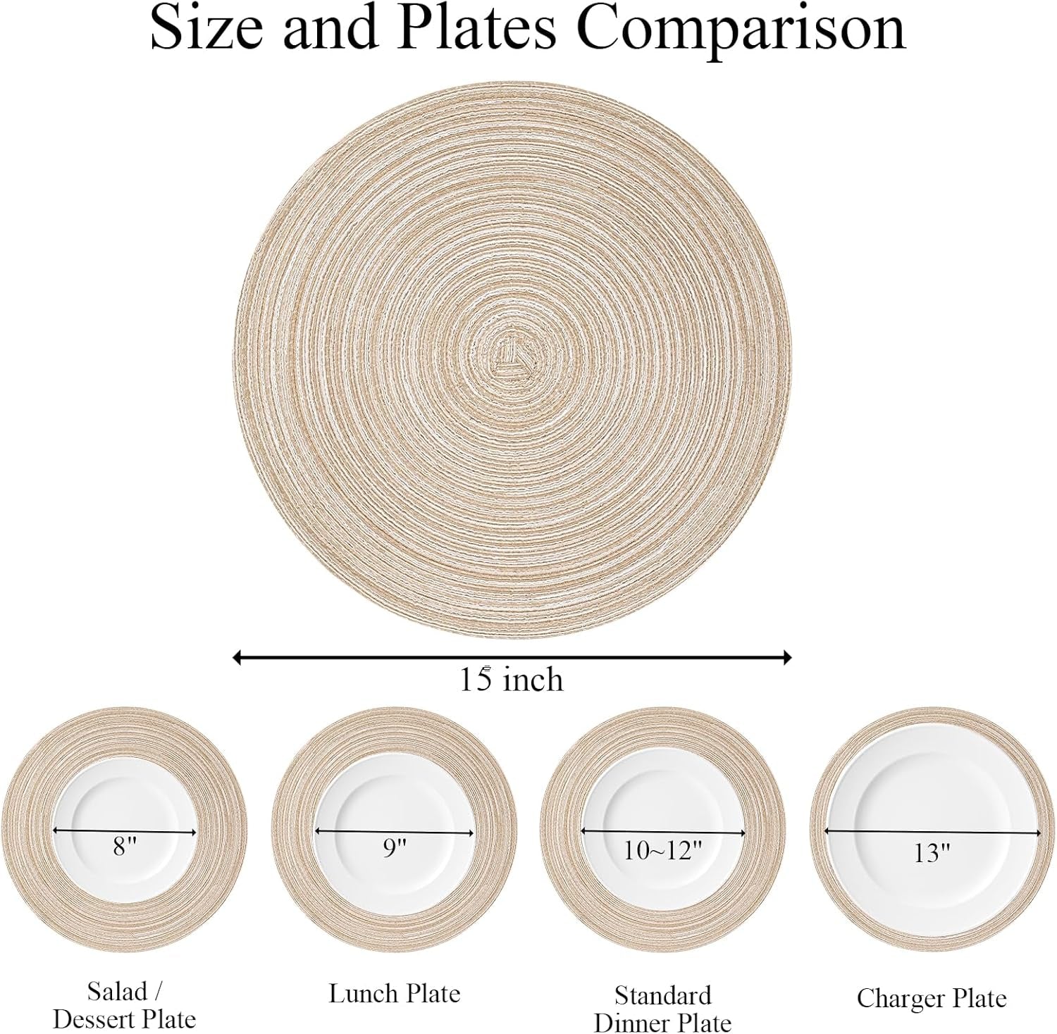 round Braided Placemats Set of 4 round Table Mats for Dining Tables 15 Inch Washable Kitchen Table Place Mats Indoor (Beige, 4)