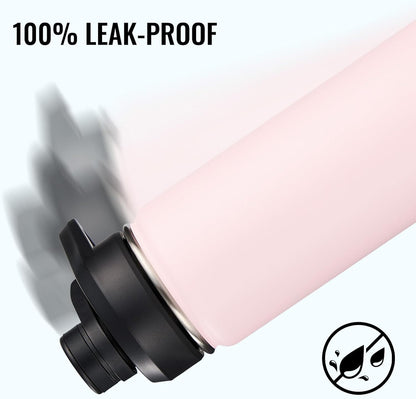 18 Oz Insulated Water Bottle with Handle, 304 Stainless Steel Water Bottles with Wide Mouth, Double Wall Vacuum Sports Water Bottle, BPA Free, Keep Cold and Hot, Pink