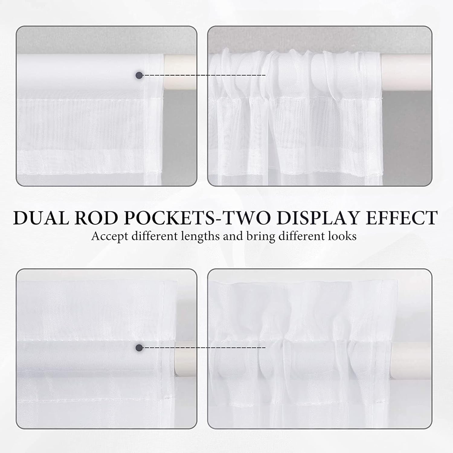 Sidelight Sheer French Door Curtains 25 X 40 Inches Light Filtering Window Treatment with Tieback - 2 Panels, White