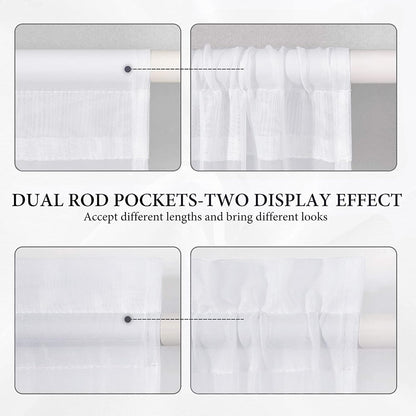 Sidelight Sheer French Door Curtains 25 X 40 Inches Light Filtering Window Treatment with Tieback - 2 Panels, White