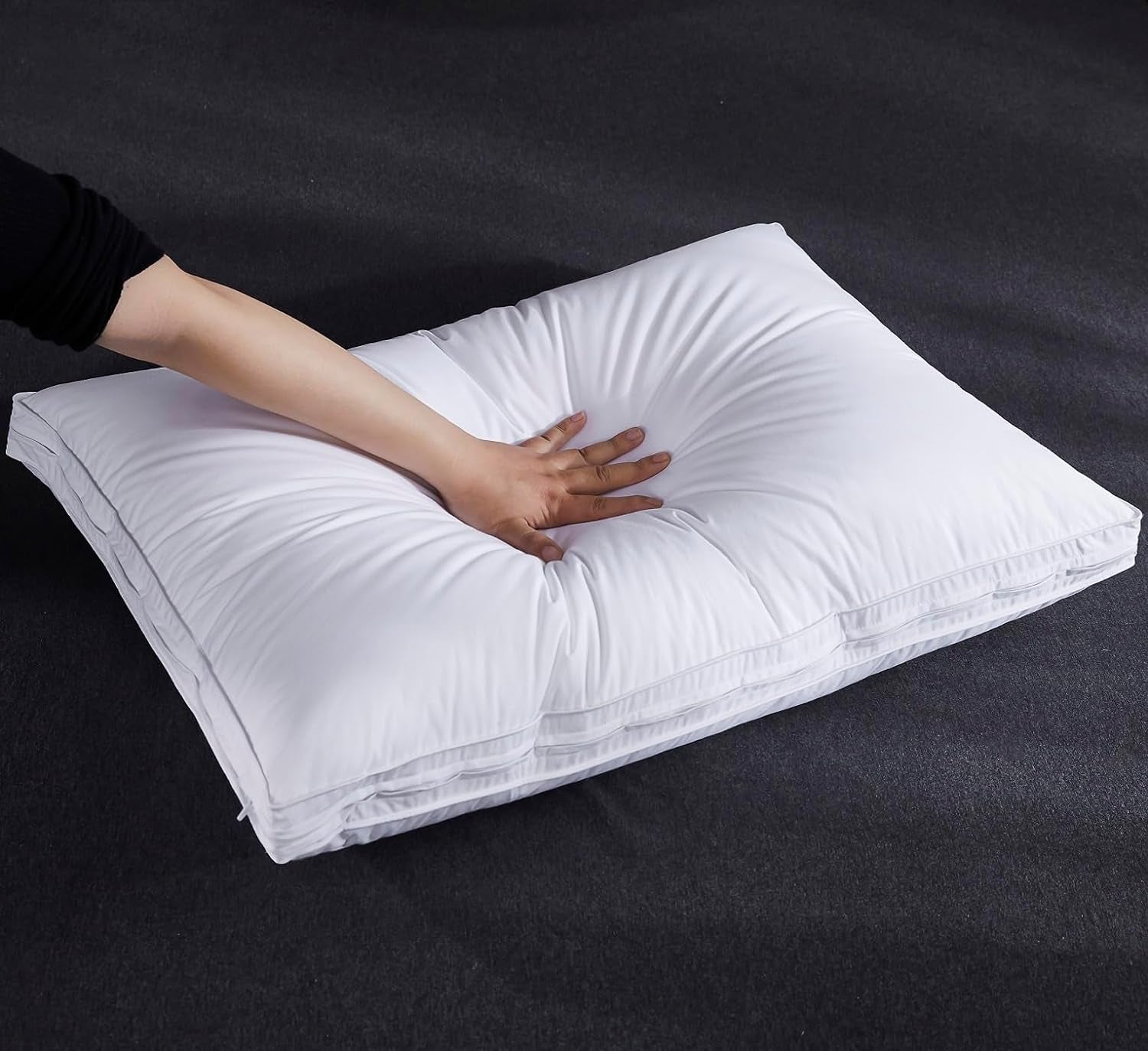 Adjustable Goose Feather Pillow with Organic Cotton Cover - Ideal for Side, Back, and Stomach Sleepers - Queen Size - Includes One Pillow