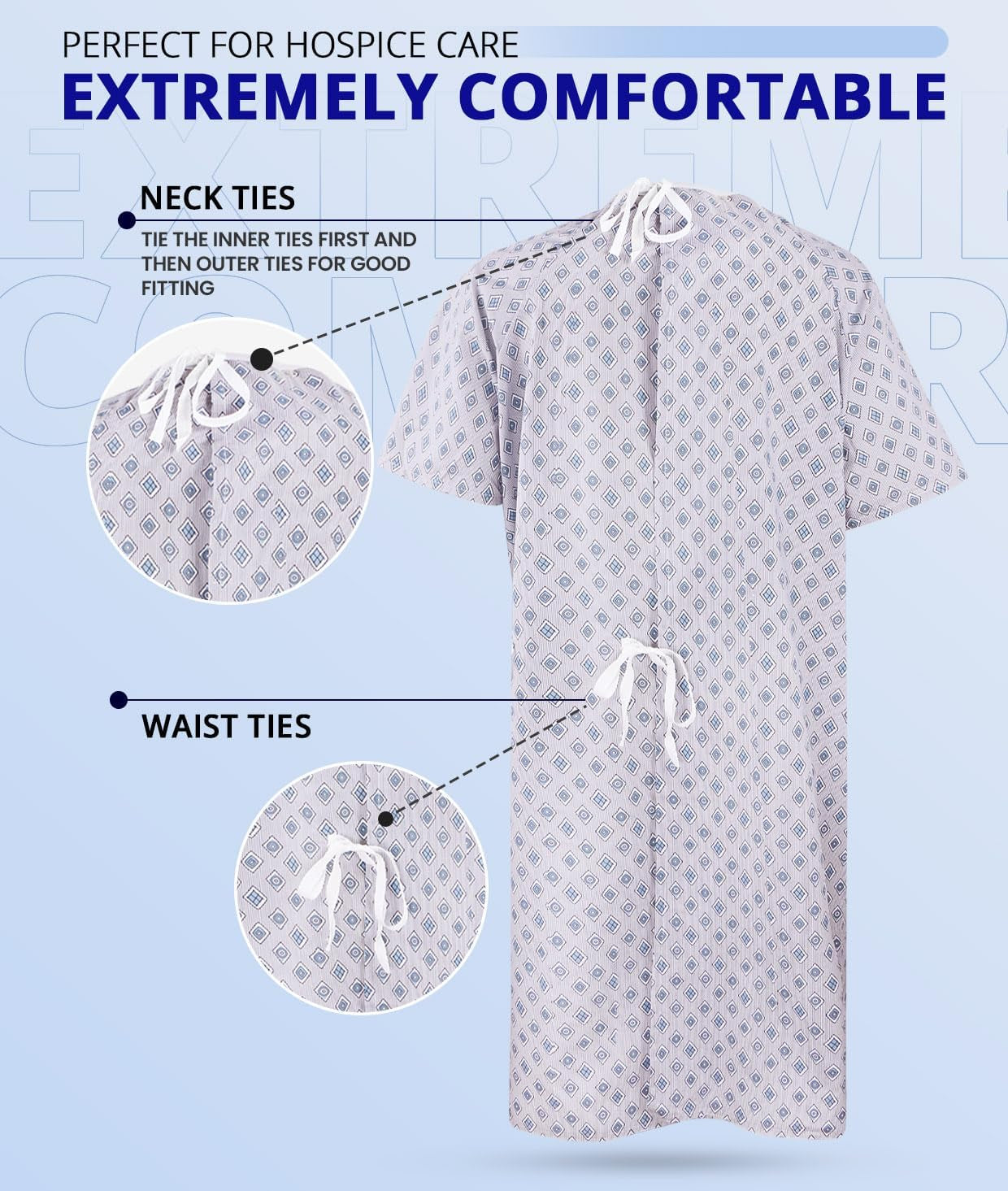 Unisex Hospital Gowns, Patient Gowns with Back Tie for Men and Women, Comfortably Fits Sizes up to 2XL
