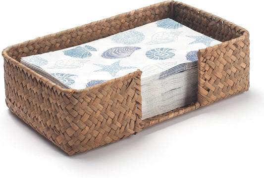 Seagrass Napkin Holder Rectangular Woven Flat Napkin Basket Tray for Tables 9.5" X 5.5" X 2"