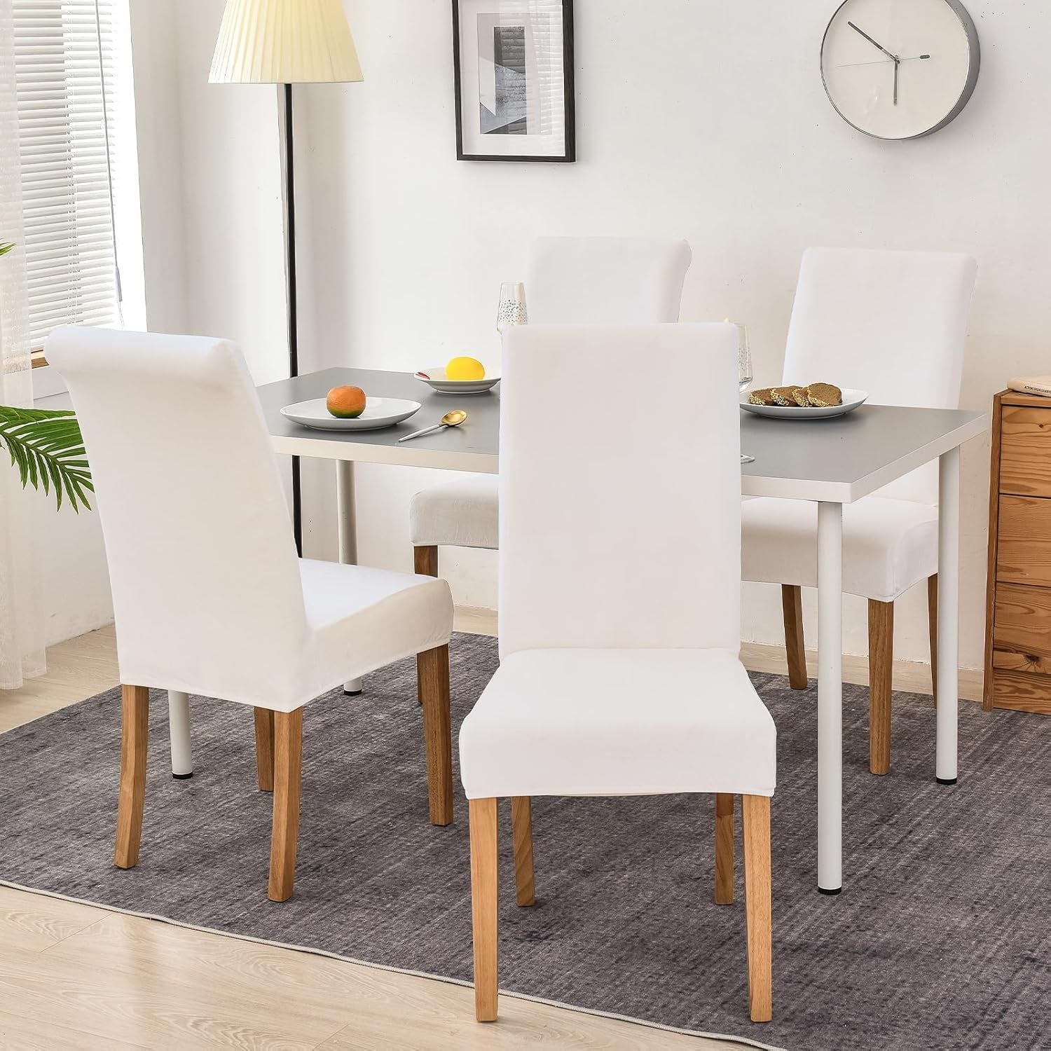 Velvet Stretch Chair Covers for Dining Room Set of 2, Soft Fit Removable Washable Kitchen Parsons Chair Slipcover Protector, Cream