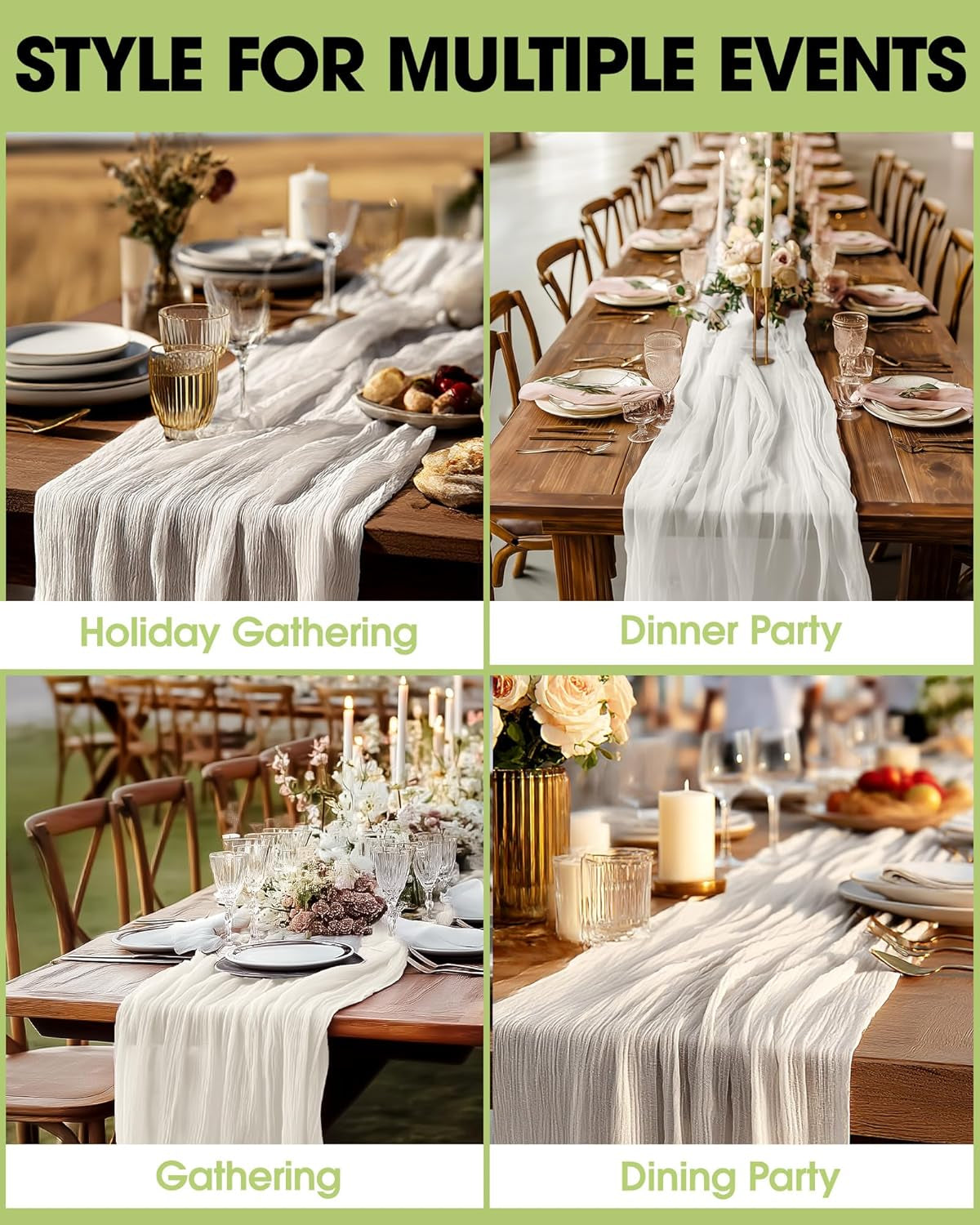 2-Pack Cheese Cloths Table Runner, 120'' Boho Table Cloth Decorations for Party, Baby Shower, Wedding and Farmhouse, Fabric Room Decor, Ivory