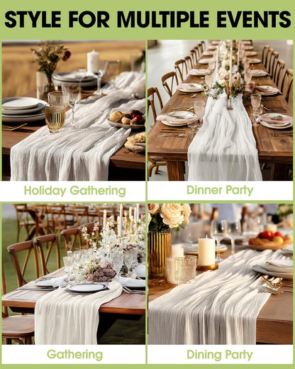 2-Pack Cheese Cloths Table Runner, 120'' Boho Table Cloth Decorations for Party, Baby Shower, Wedding and Farmhouse, Fabric Room Decor, Ivory